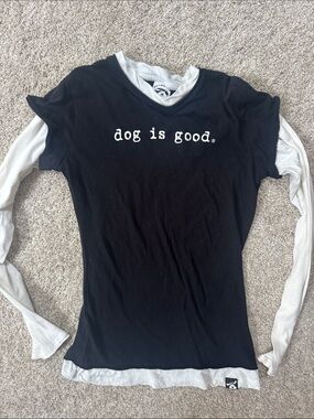 Dog Is Good Women's Black Layered-Look Short Sleeve Tee